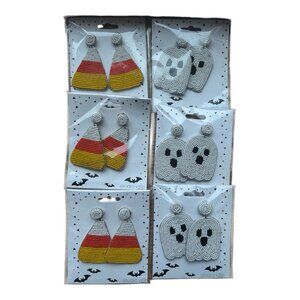 Halloween Earrings Lot 6 Beaded Ghost Candy Corn New Studio Ville Oversized
